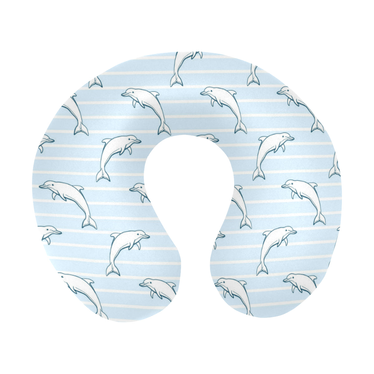 Dolphin Blue Striped Background U-Shaped Travel Neck Pillow