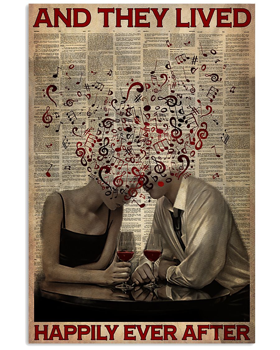 Couple wine they lived happily ever after poster canvas