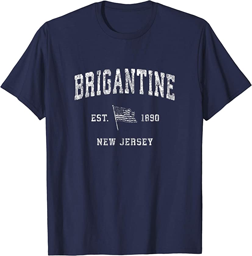 Brigantine New Jersey NJ T-Shirt Vintage US Flag Sports Tee