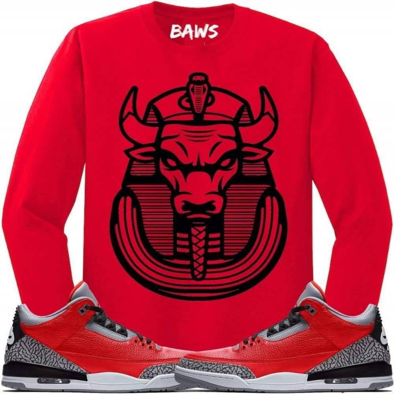 Jordan Retro 3 Red Cement Elephant Bully Pharaoh Sneaker Long Sleeve Shirt