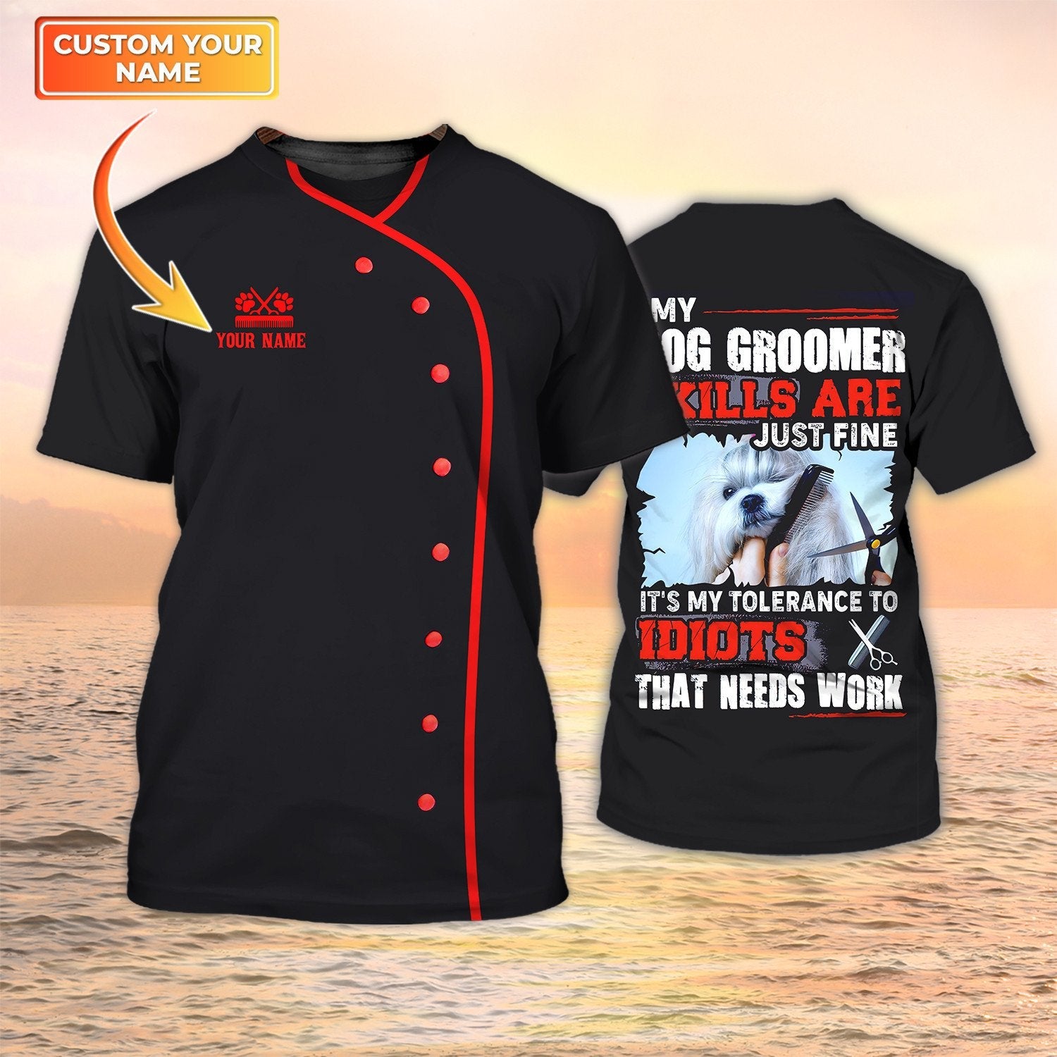 Dog Groomer Custom Shirts Grooming Uniform Salon Pet Personalized Name 3D Tshirt