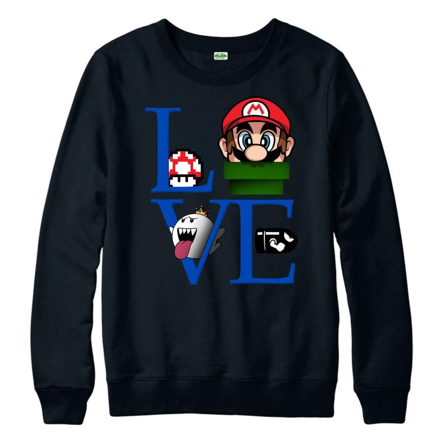 Text Love Super Mario Bros Bridge Parody, Vintage Video Game Inspired Design Hoodie