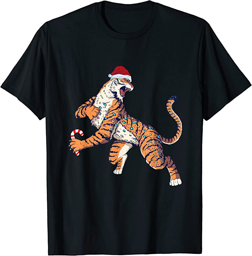 Christmas Bengal Tiger X-Mas Candy Growling Bengal Tiger T-Shirt