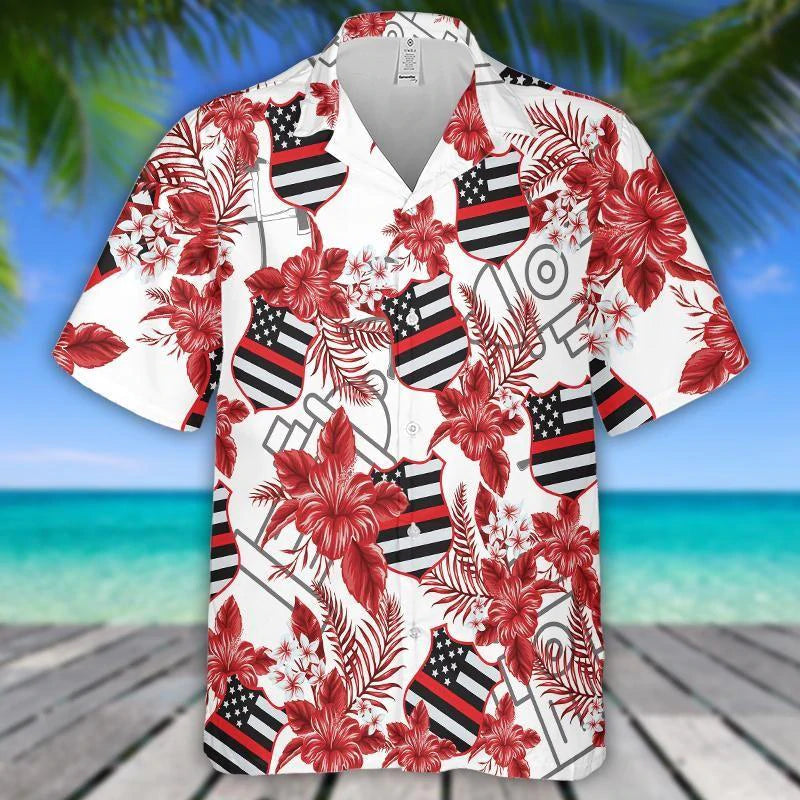 Firefighter Hibiscus Flower Aloha Hawaii Shirts For Men And Women Ha74281