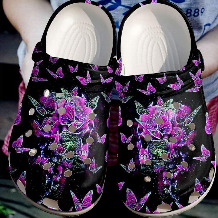 Skull Personalized Clog, Custom Name, Text Skull And Butterflies, Fashion Style For Women, Men, Kid, Print 3D