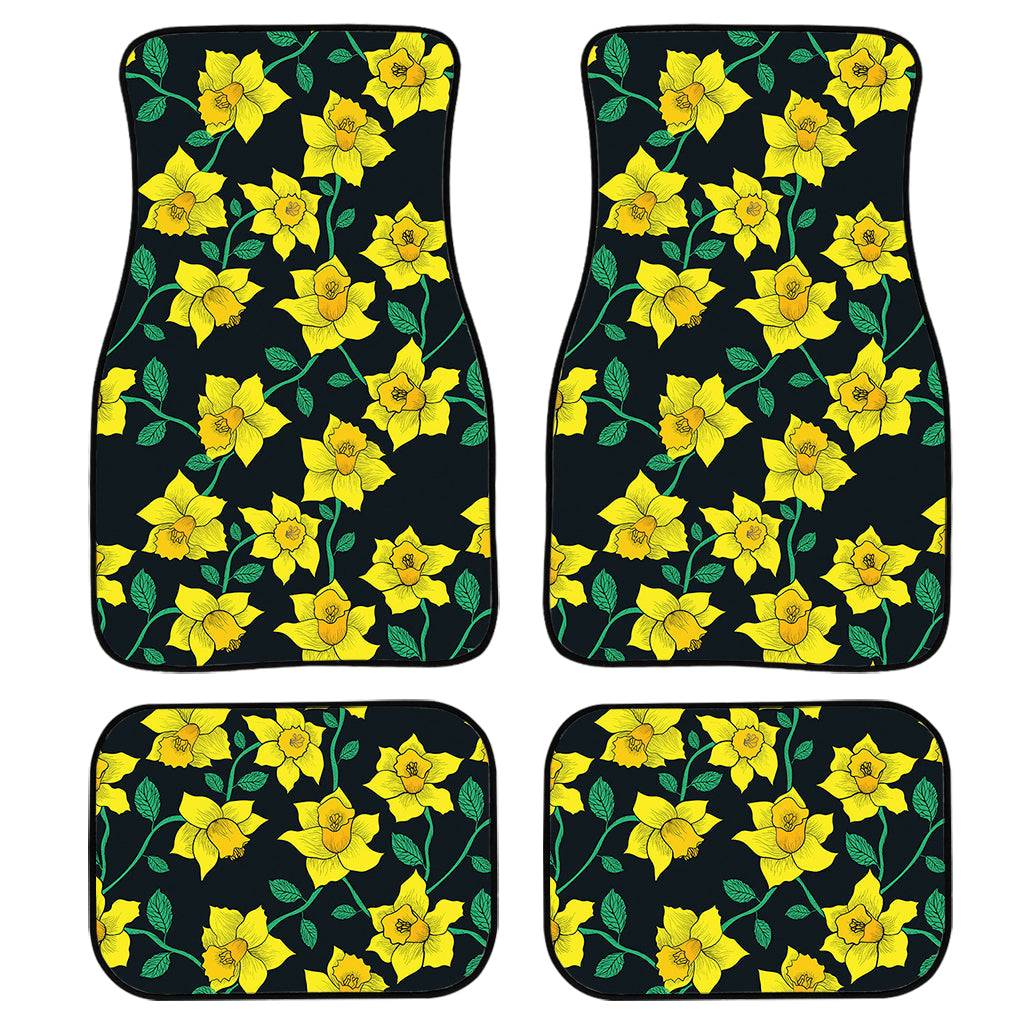 Drawing Daffodil Flower Pattern Print Front And Back Car Floor Mats, Front Car Mat