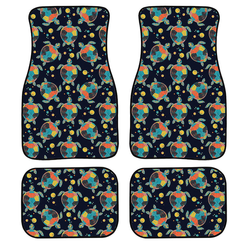 Retro Sea Turtle Pattern Print Front And Back Car Floor Mats, Front Car Mat