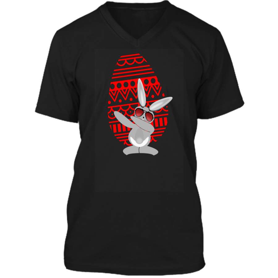 Dabbing Hip Hop Bunny Easter Egg Shirt Dab Rabbit Dance Mens Printed V-Neck T