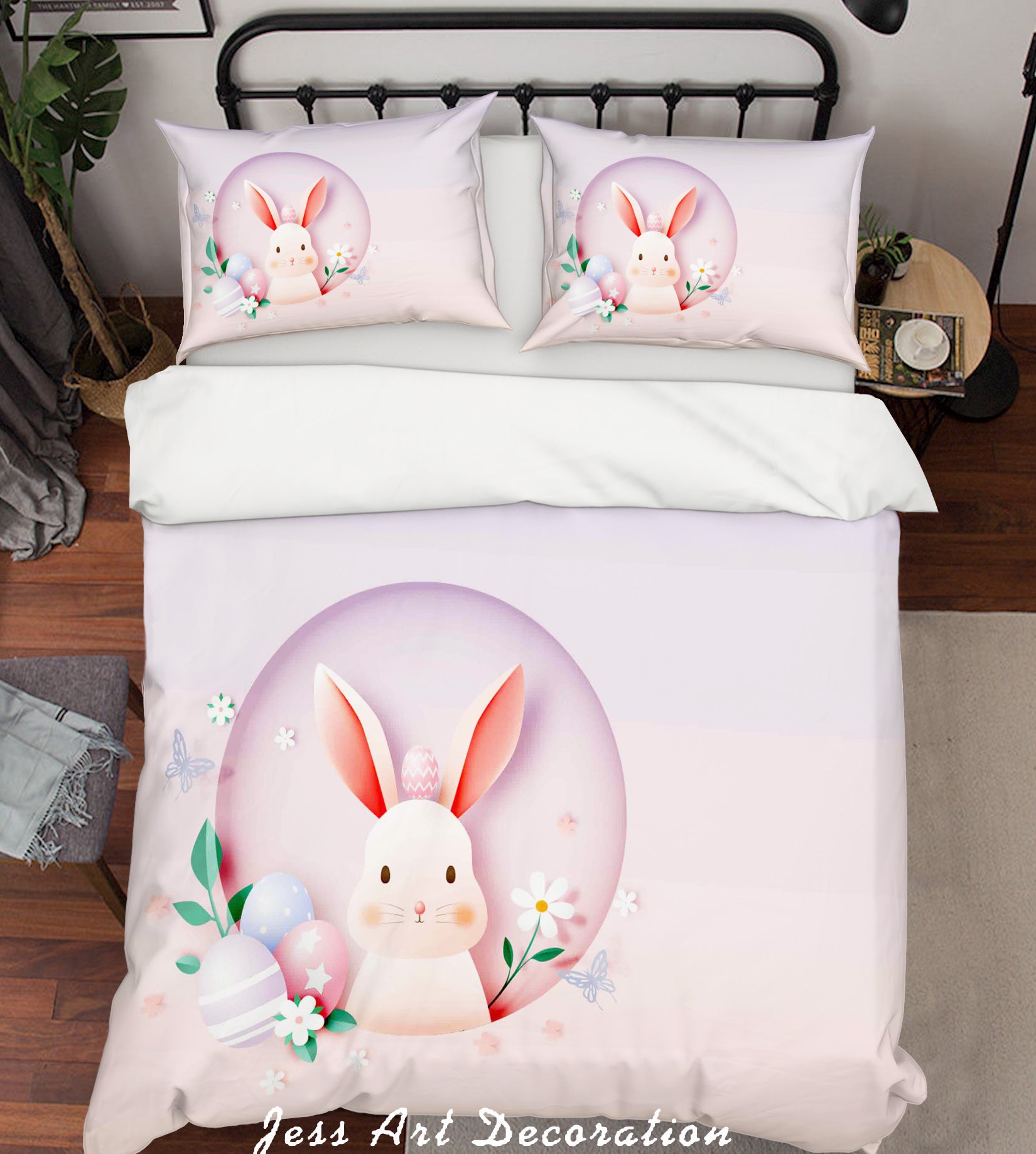 3D Floral Eggs Rabbit Quilt Cover Set Bedding Set Duvet Cover Pillowcases Sf64