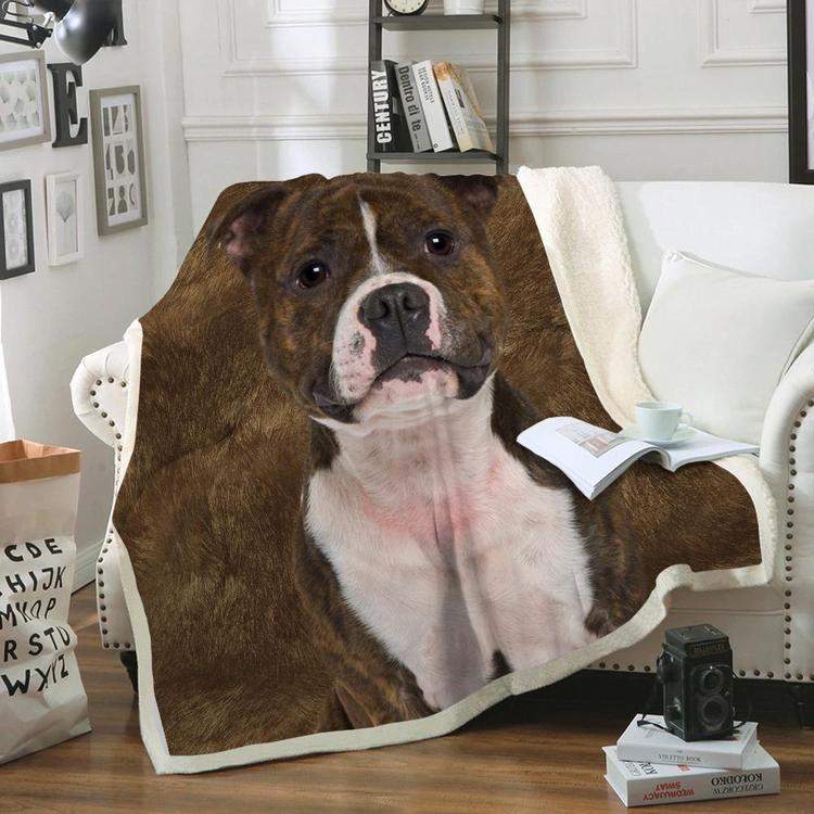 Staffordshire Bull Terrier Dog Portrait Fur Printed Blanket