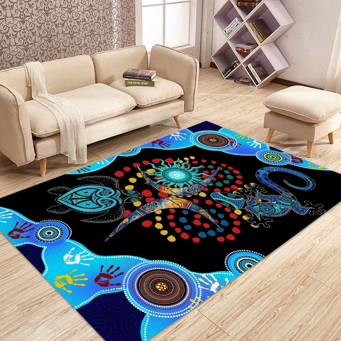 Aboriginal Naidoc Week 2021 Blue Turtle Lizard Rug Living Room Home Decor Living Room Home Decor