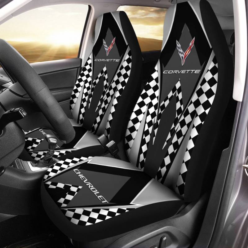 Chevrolet Corvette VTH Car Seat Cover (Set of 2) Ver 2 (Black)