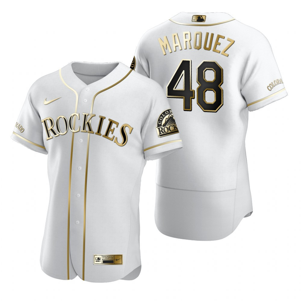 Colorado Rockies #48 German Marquez MLB Golden Brandedition White Jersey Gift For Rockies Fans