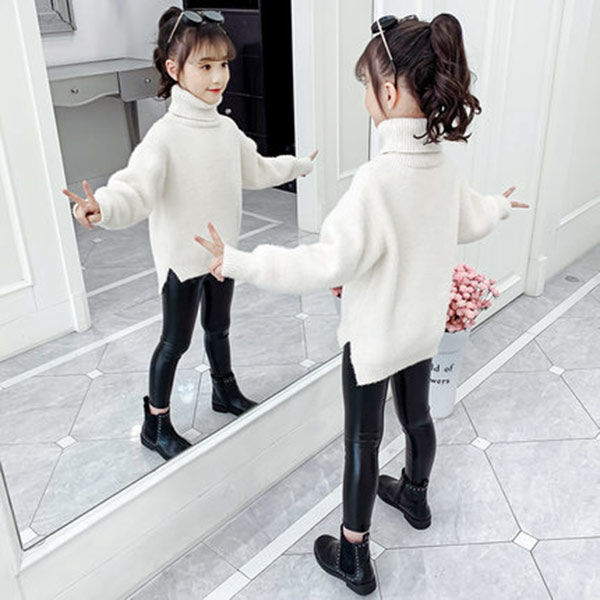 2021 New Autumn Winter Toddler Girls Solid Thick Knitted Sweater Long Sleeve Turtleneck Casual Pullovers Children Warm Cloth X11 alx