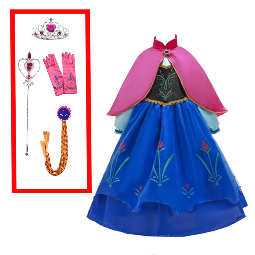 2021 Girls Elsa Dress Anna Costume Princess Clothes Kids Dresses Cosplay Snow Queen Birthday Parti Vestidor infantil alx