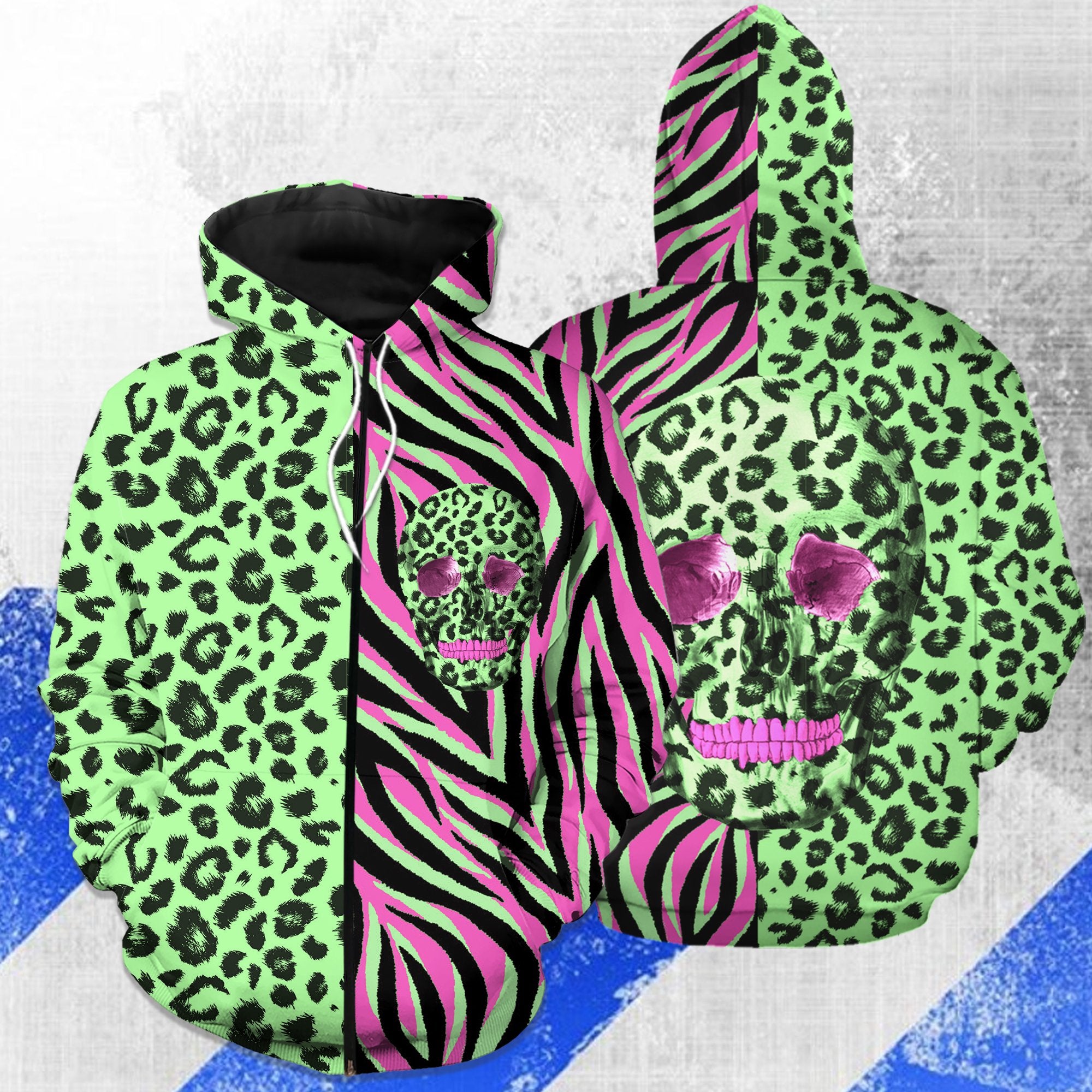 Skull Animal Print 3D Zip Hoodie Sk-3Dzh01-Q257S02