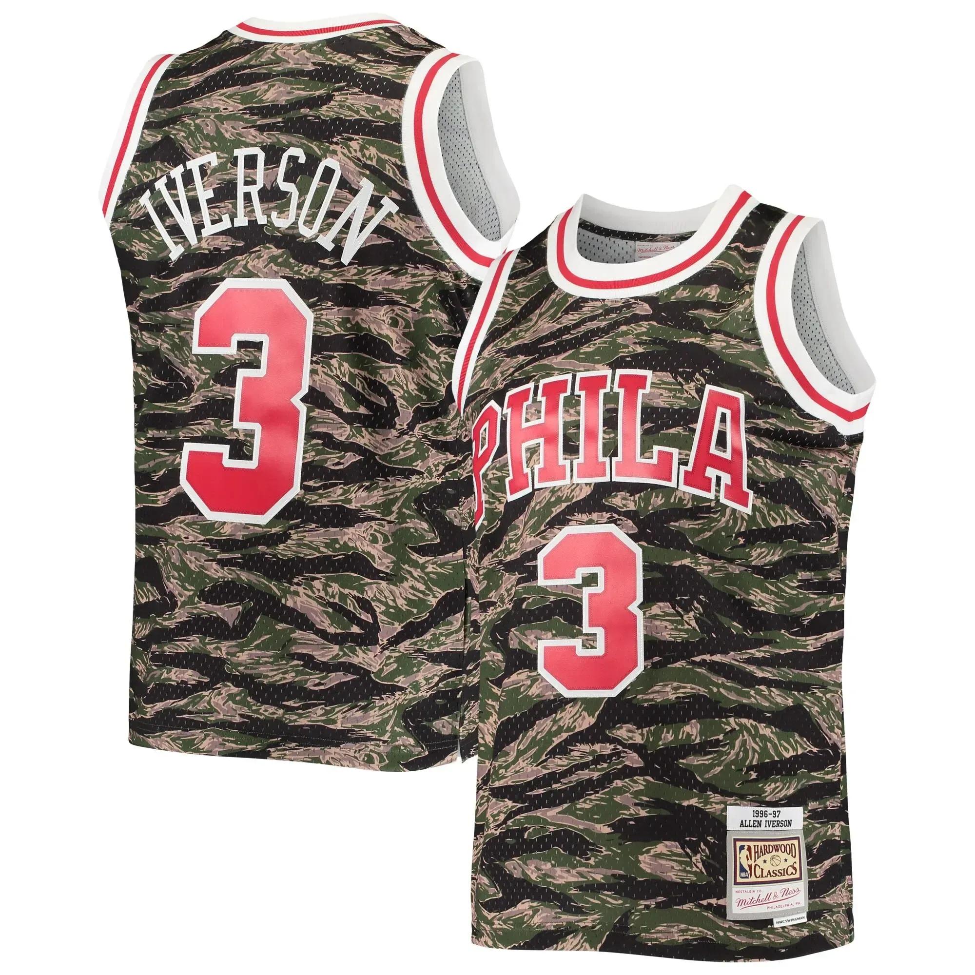 Allen Iverson Philadelphia 76Ers Mitchell & Ness Hardwood Classics Tiger Swingman Jersey – Camo