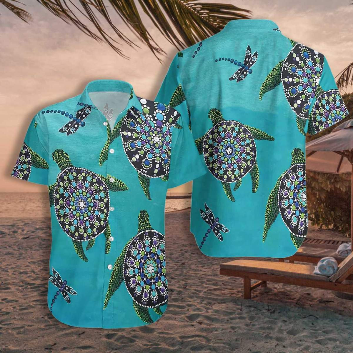 Hawaii Aloha Shirts Rock Turtle Dragonfly Ha84916