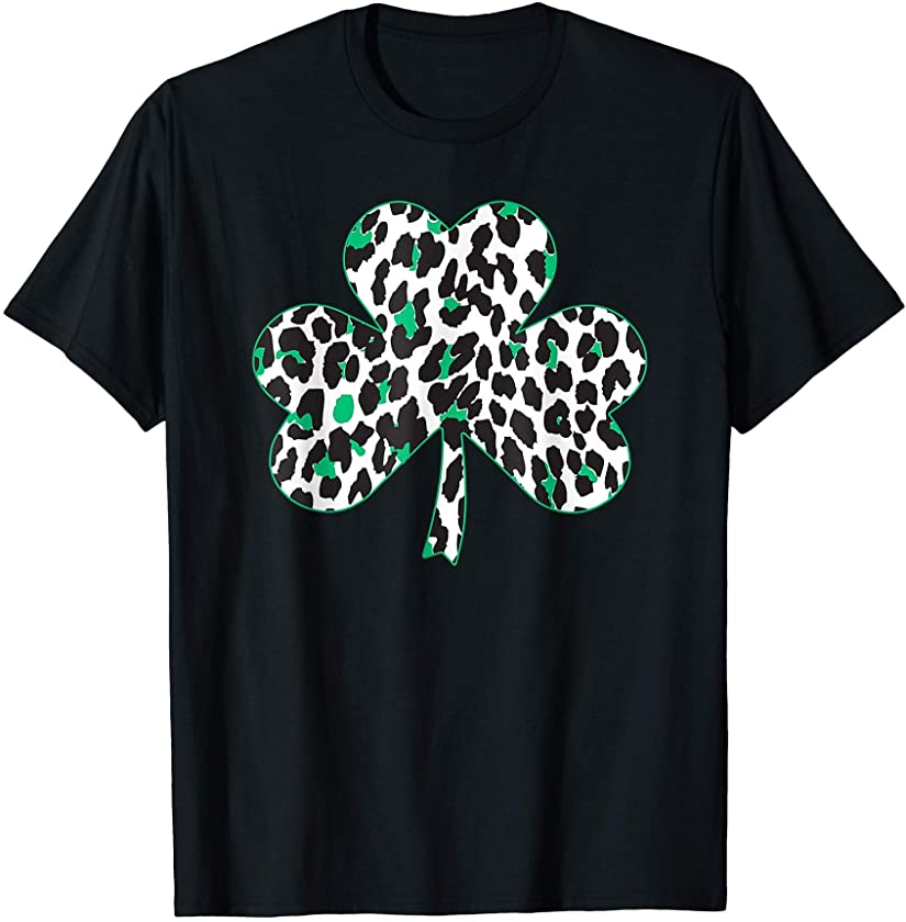 Cute Animal Shamrock Leopard Print St Patricks Day T-Shirt