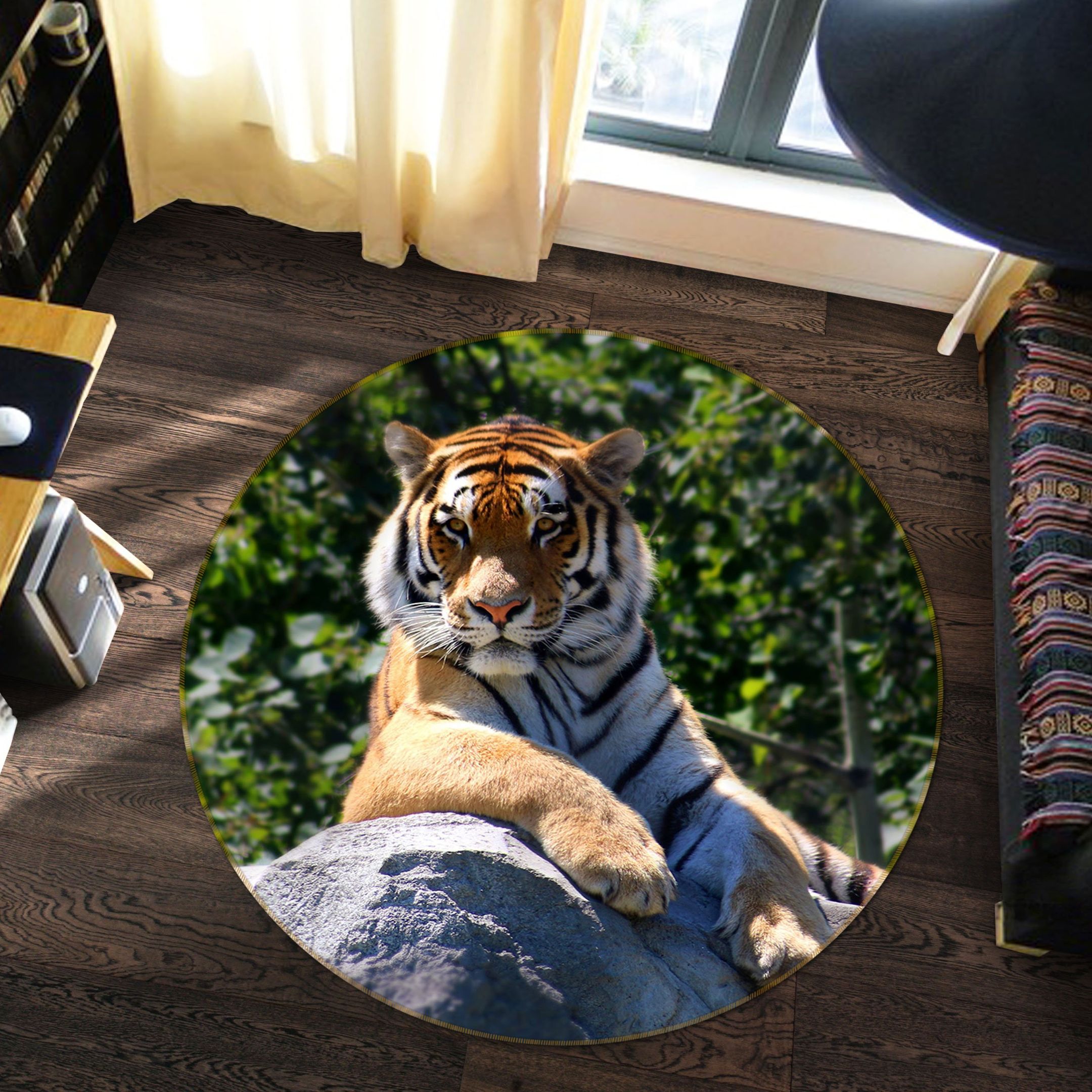 3D Tiger King On Rock Sunny Day Round Rug – Round Carpet Home Decor