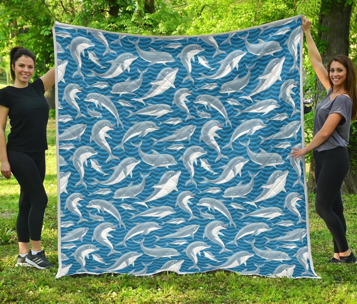 Dolphin Cute Print Pattern Quilt Bedspread