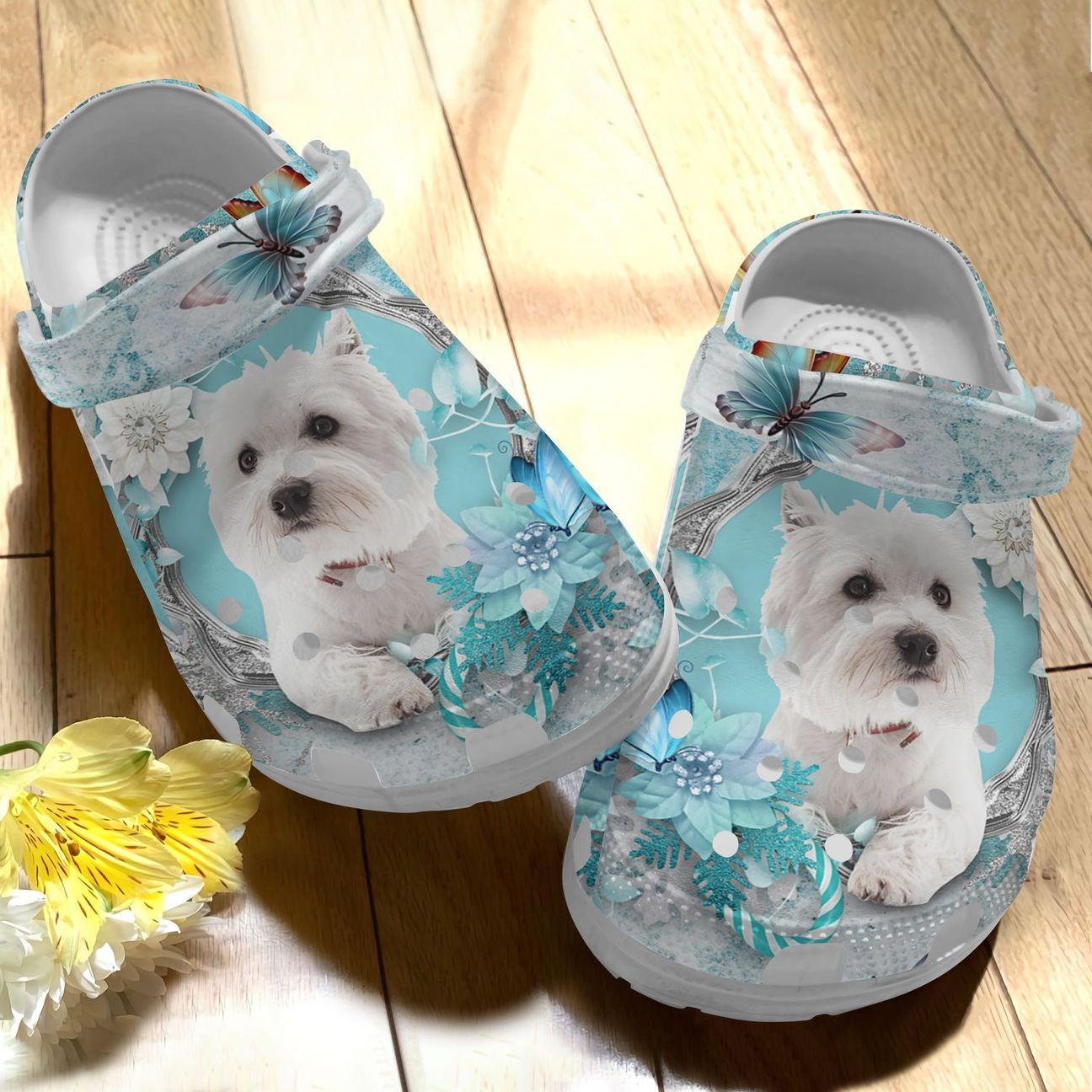 Westie Personalized Clog, Custom Name, Text Westie Blue Butterfly, Fashion Style For Women, Men, Kid, Print 3D