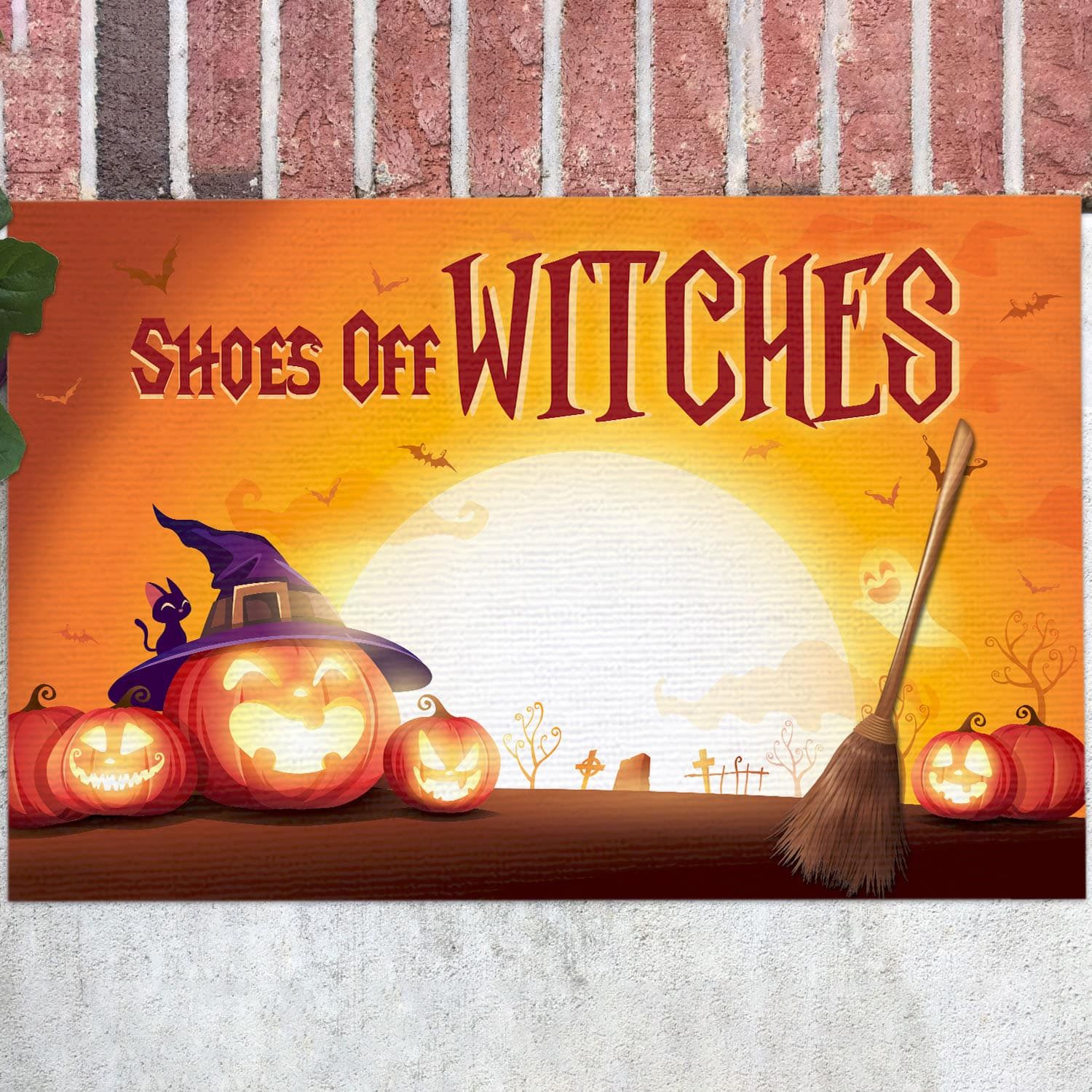 Shoes Off Witches Halloween Pumpkin Outdoor Indoor Doormat – Black Cat Horror Halloween Door Mat Entry Rug Evg43395