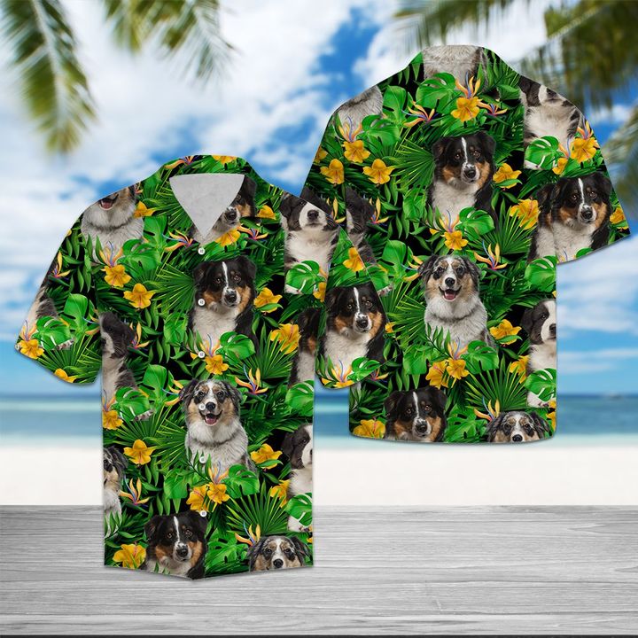 Australian Shepherd Tropical Wild Flower Hawaiian Shirt Summer Button Up For Men, Women, Couple