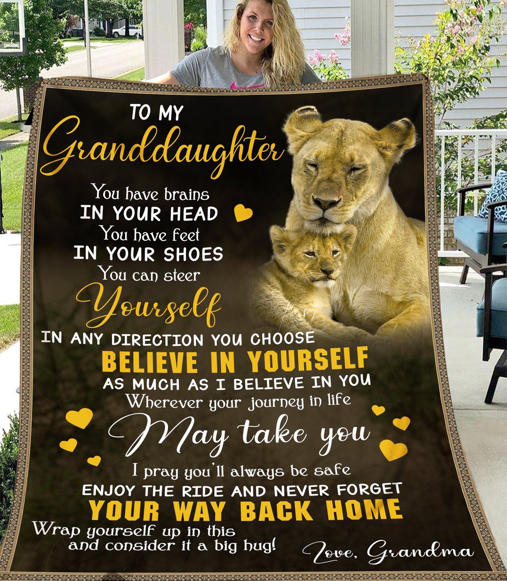 To My Granddaughter Lions Fleece Blanket