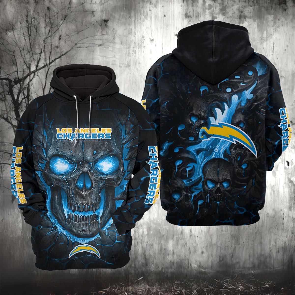 Los Angeles Chargers Lava Skull Hoodie And Zip Hoodie