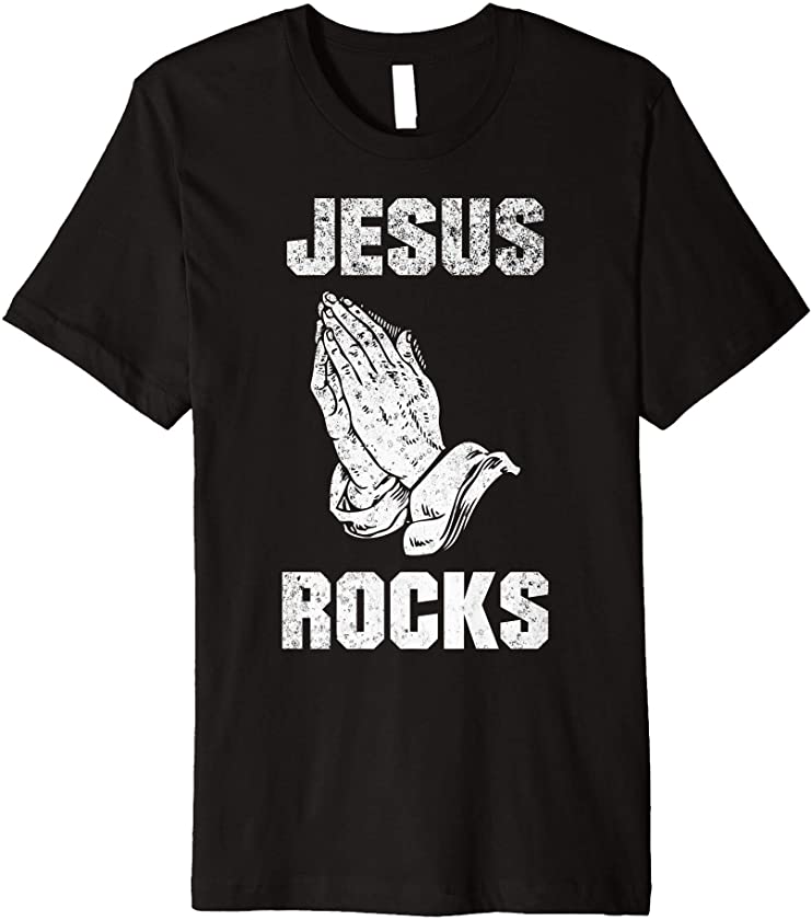 Vintage retro Jesus Rocks praying hands messiah protestant Premium T-Shirt