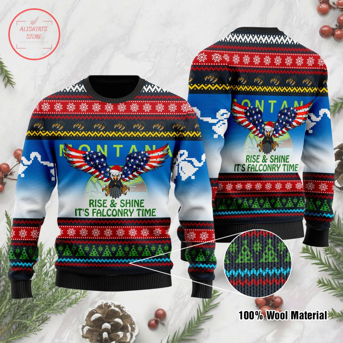 Rise And Shine Its Falconry Time Montana Eagle Ugly Christmas Sweater