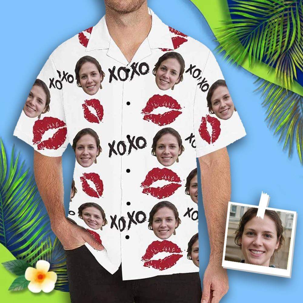 Custom Face Xoxo Red Lips All Over Print Hawaii Shirt Ha27698