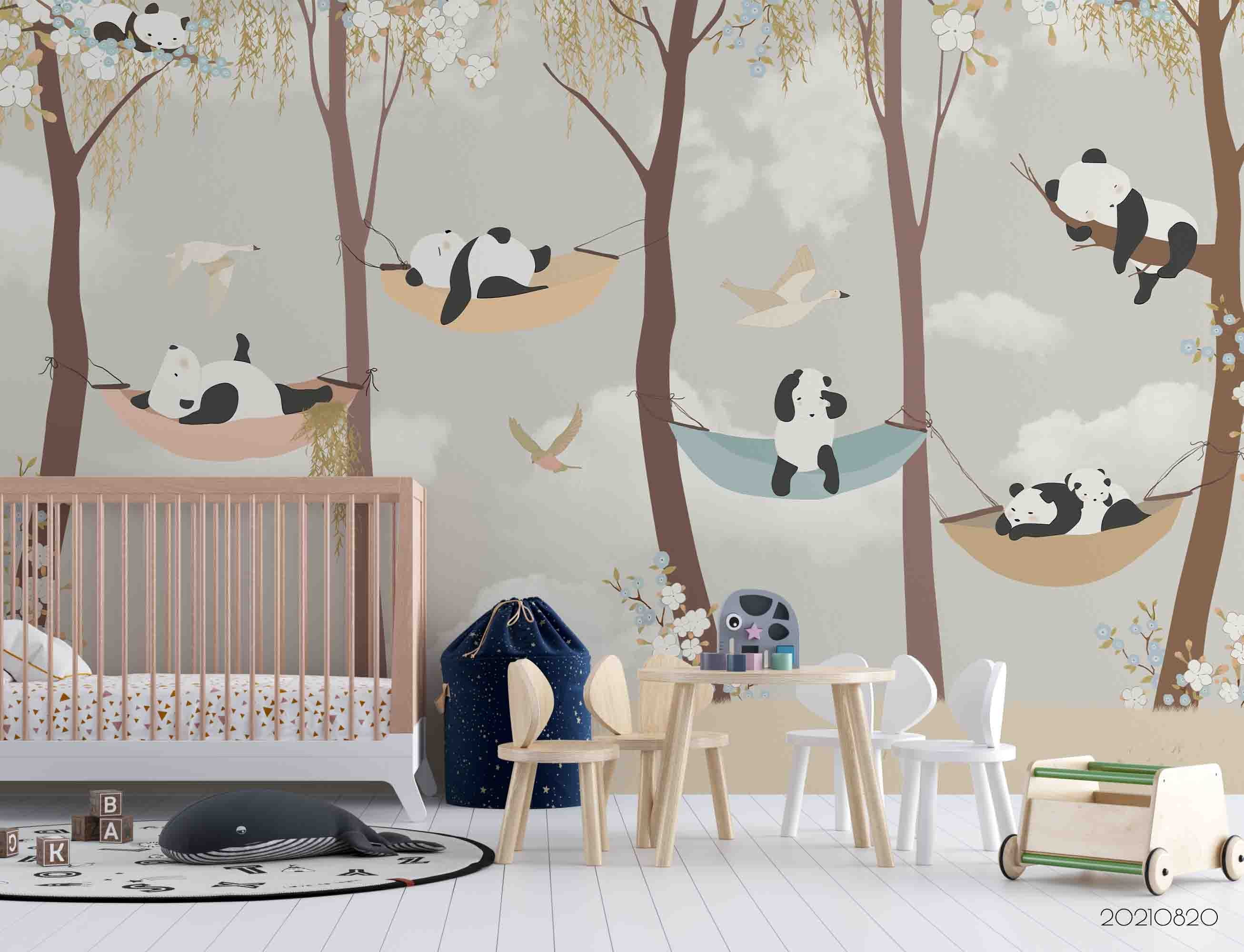 3D Cartoon Forest Animal Panda Wall Mural Wallpaper Lqh 363