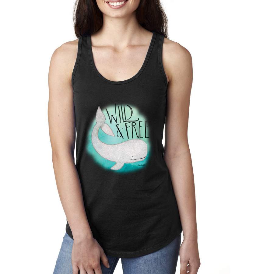 Cute Nautical Whale Wild and Free Animal Lover Ladies Racerback Tank Top