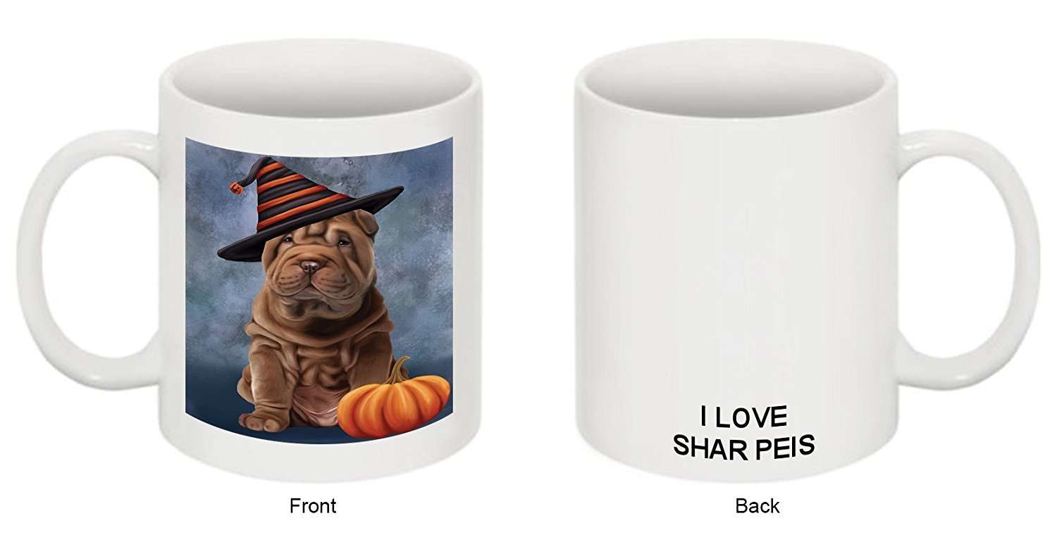 Christmas Happy Holidays Shar Pei Puppy Wearing Witch Hat Mug Cmg0675