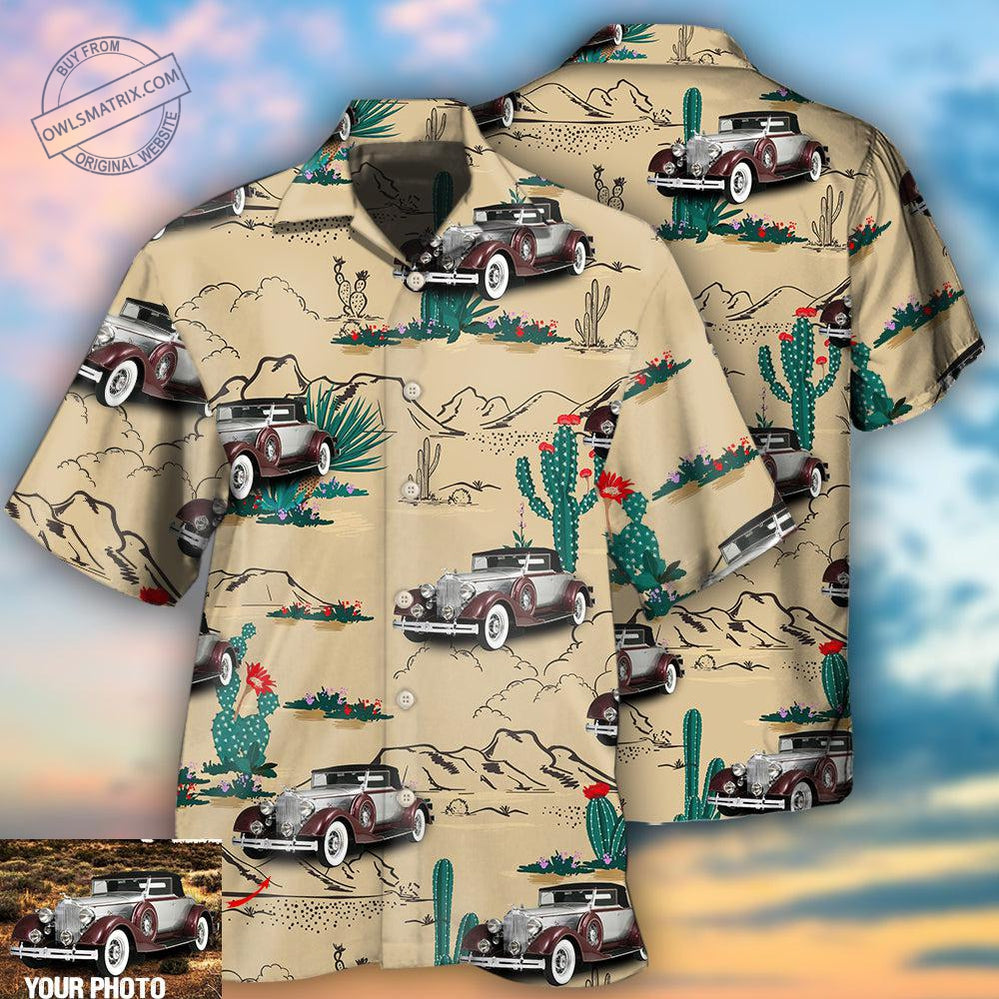 Vintage Car On The Desert Basic Style Custom Photo Hawaii Shirt Ha46219