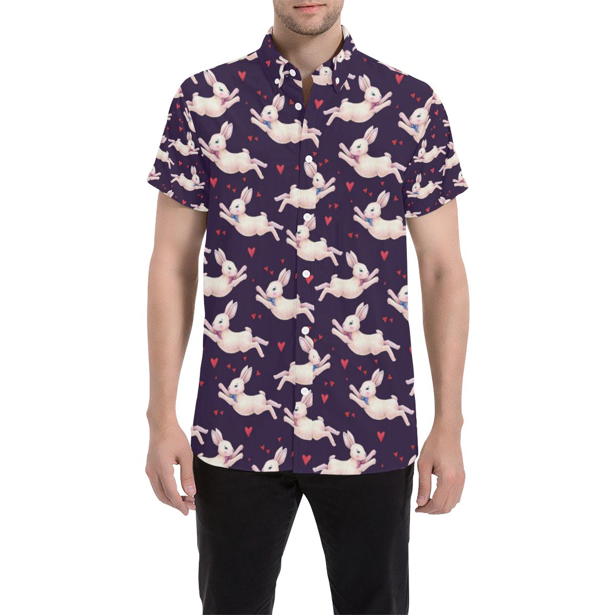 Rabbit Pattern Print Design Rb016 Men Button Up Shirt