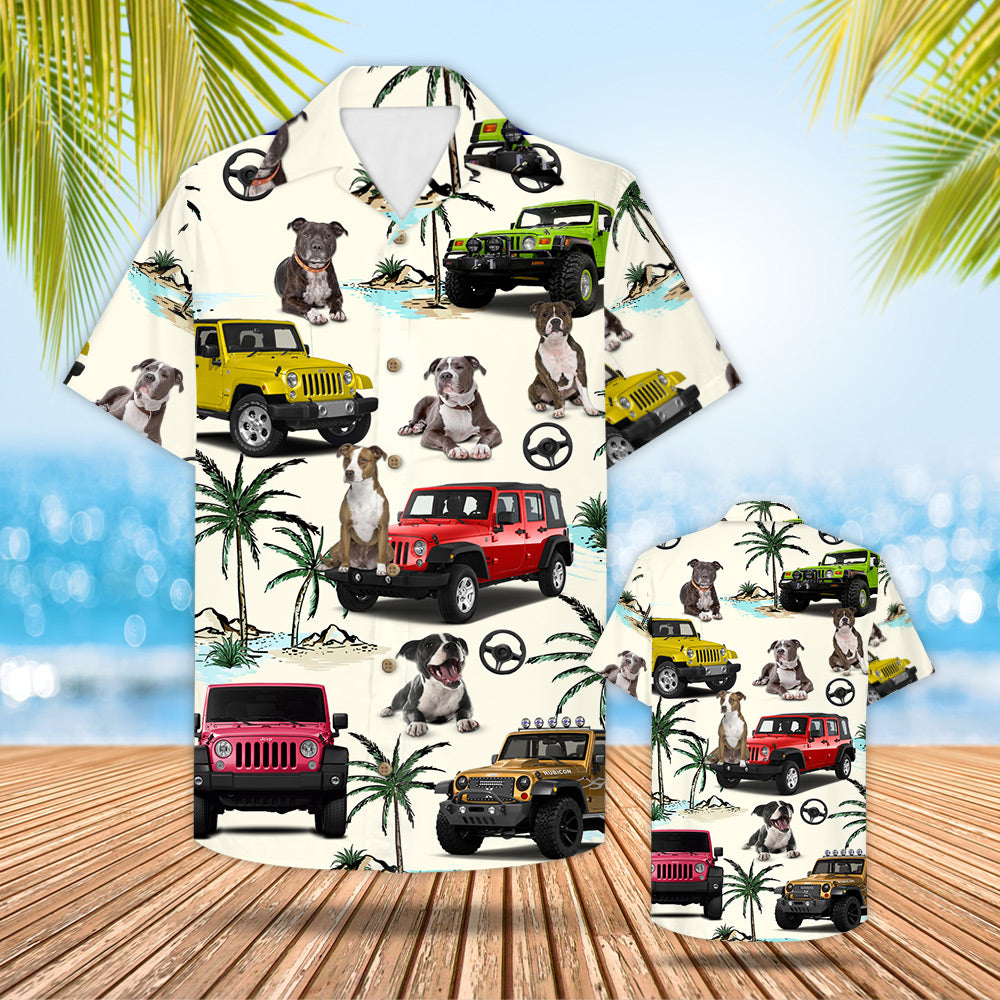 Jeep Staffordshire Bull Terrier Hawaiian Shirt – Gift For Jeep Trips – Staffordshire Bull Terrier And Jeep Pattern Trna