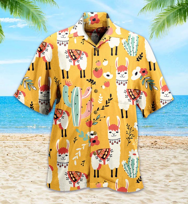 Llama Cactus Yellow Hawaii Shirt Ha97655