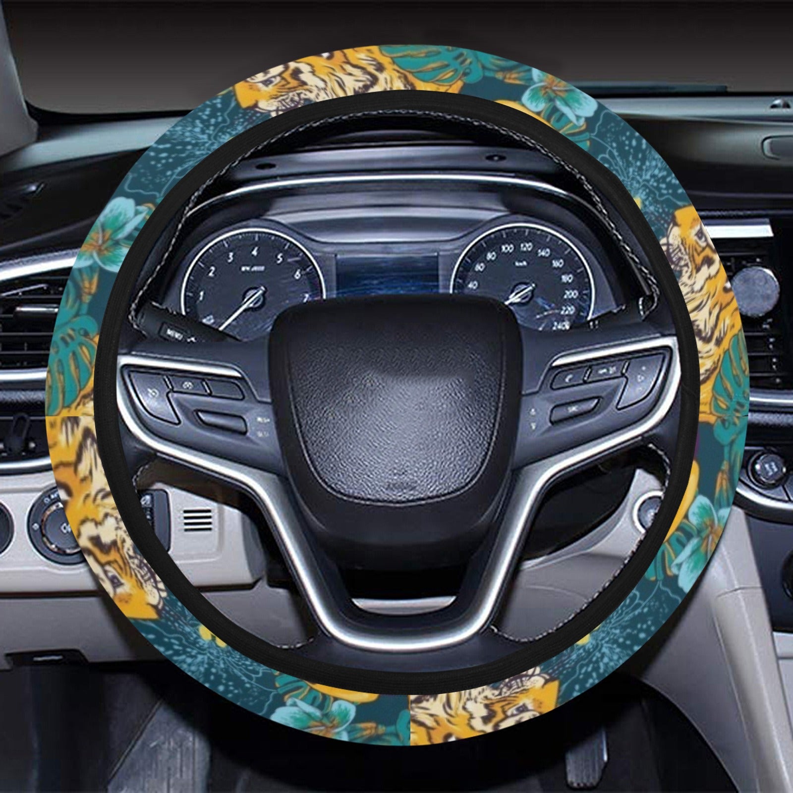 Tiger Tropical Print Design Lks301 Steering Wheel Cover With Elastic Edge