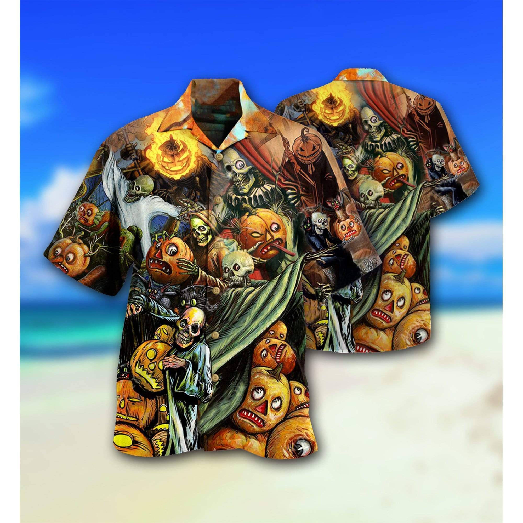 Halloween Pumpkins Scary Hawaii Unisex Print Aloha Short Sleeve Casual Shirt Ha31771