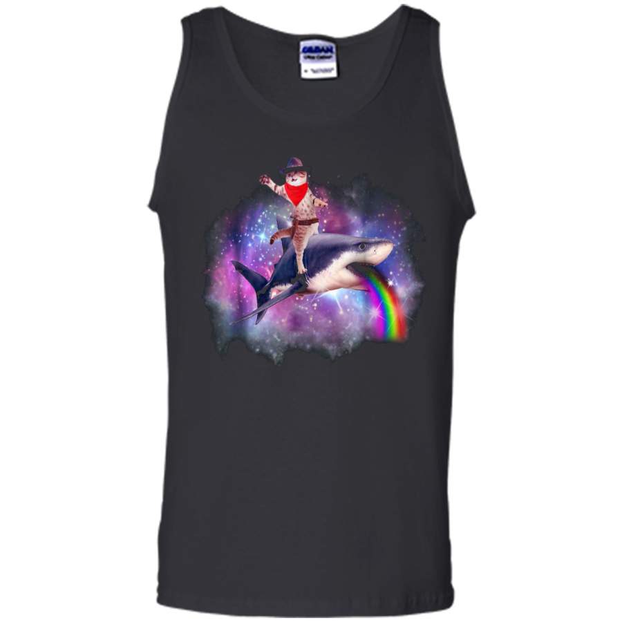 Cat Riding Shark  Space Galaxy Tee Tank Top