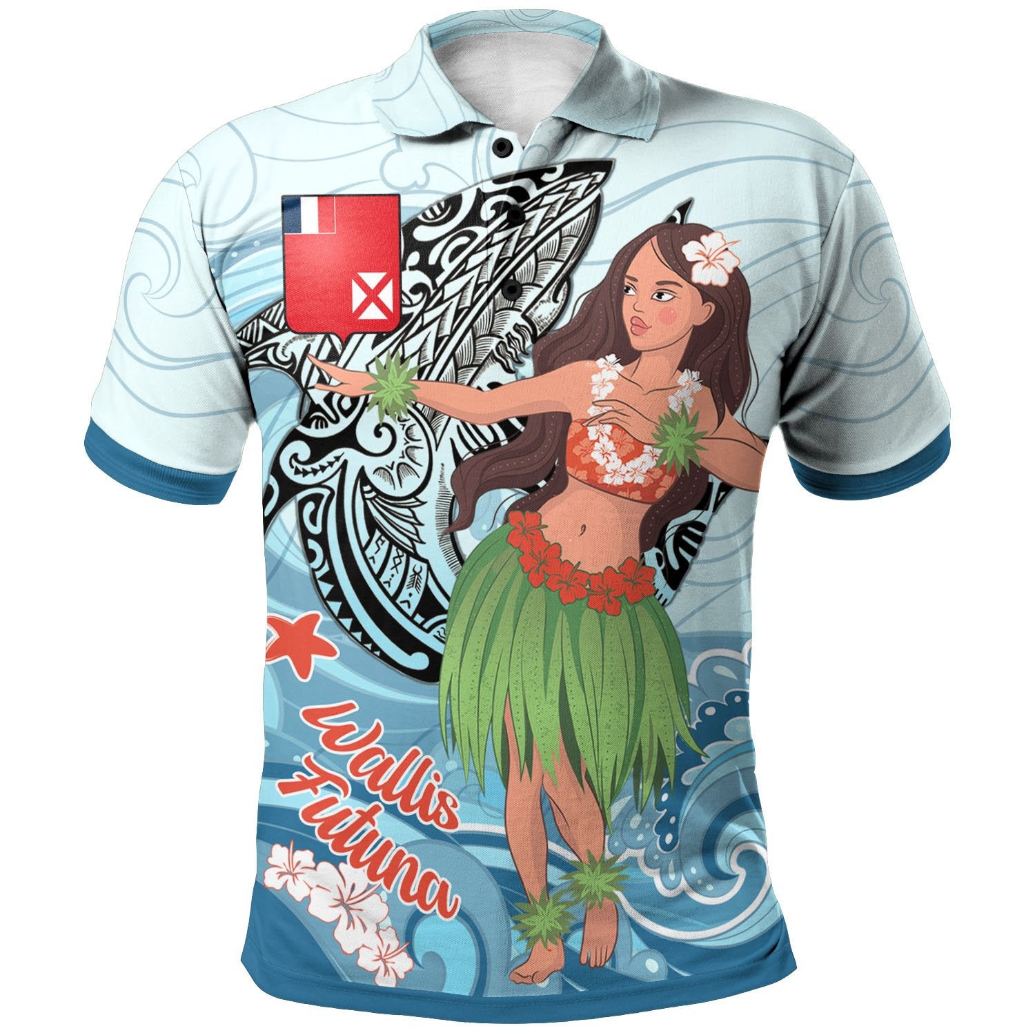 Wallis And Futuna Polo Shirt – Polynesian Girls With Shark