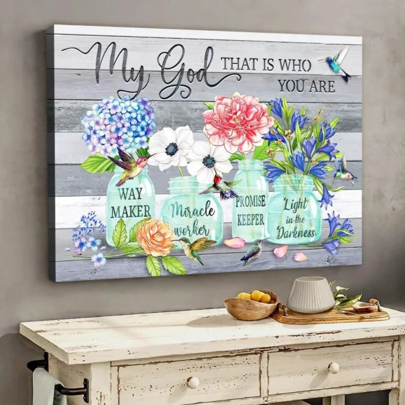Hummingbird And Flowers Poster Canvas Wall Art- Light In The Darkness- My God That Is Who You Are Canvas