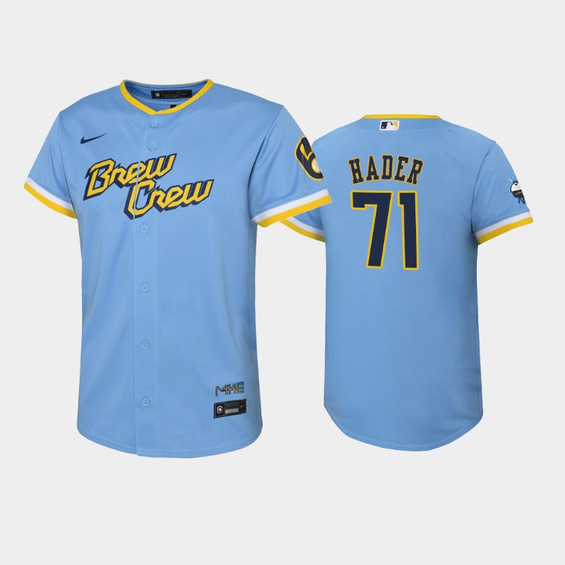 2022-23 City Connect Youth Milwaukee Brewers Josh Hader 71 Josh Hader Jersey – Powder Blue