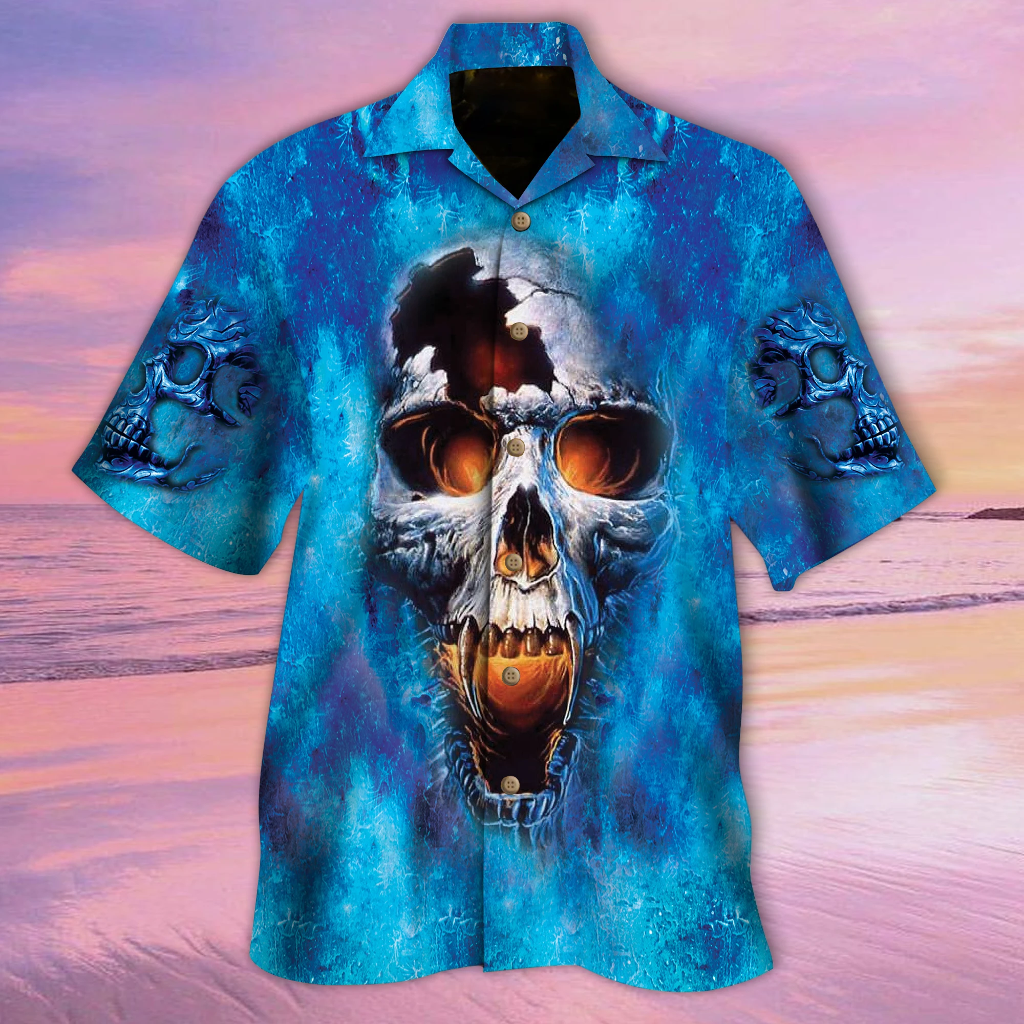 Blue Fire Cracked Skull Hawaii Shirt Ha54408