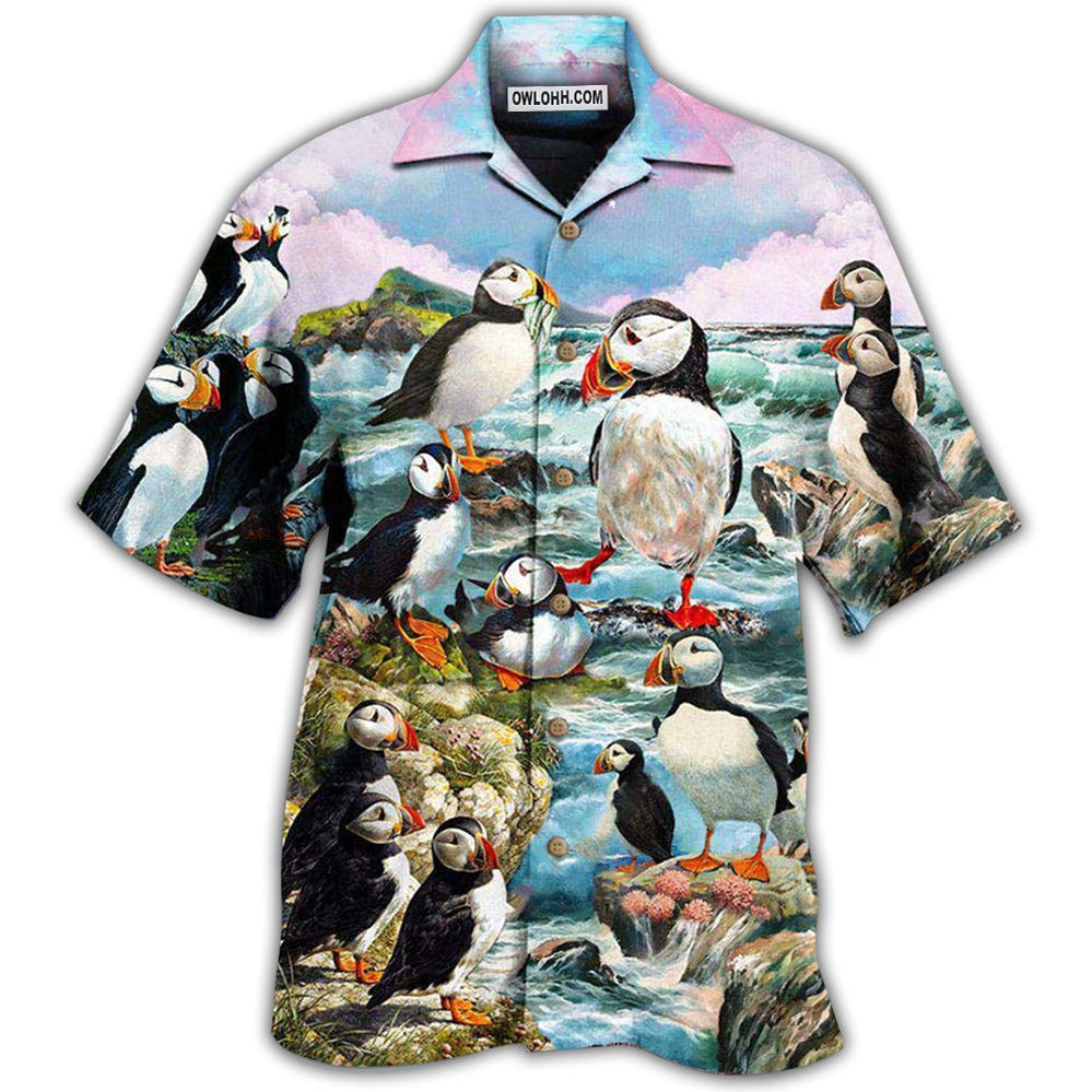 Penguin Animals Penguins On The Coast And Blue Sky – Hawaiian Shirt  – Owl Ohh