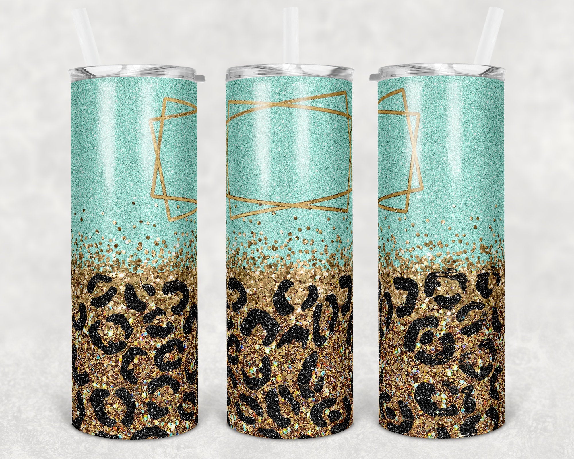 Blank Frame Leopard Gold Mint Skinny Tumbler