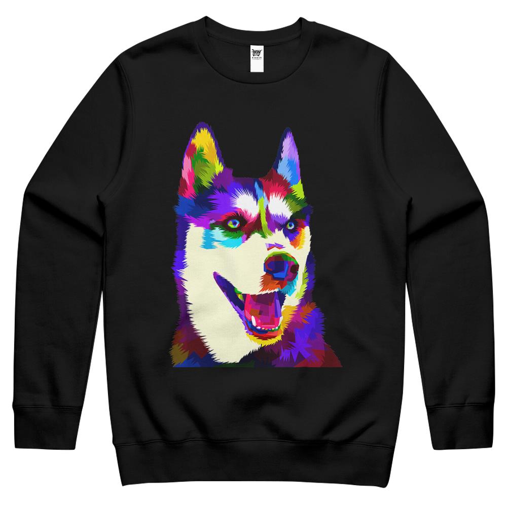 Husky Colorful Pop Art Portrait For Dog Owners Chukcha Sibe Crewneck Sweatshirt